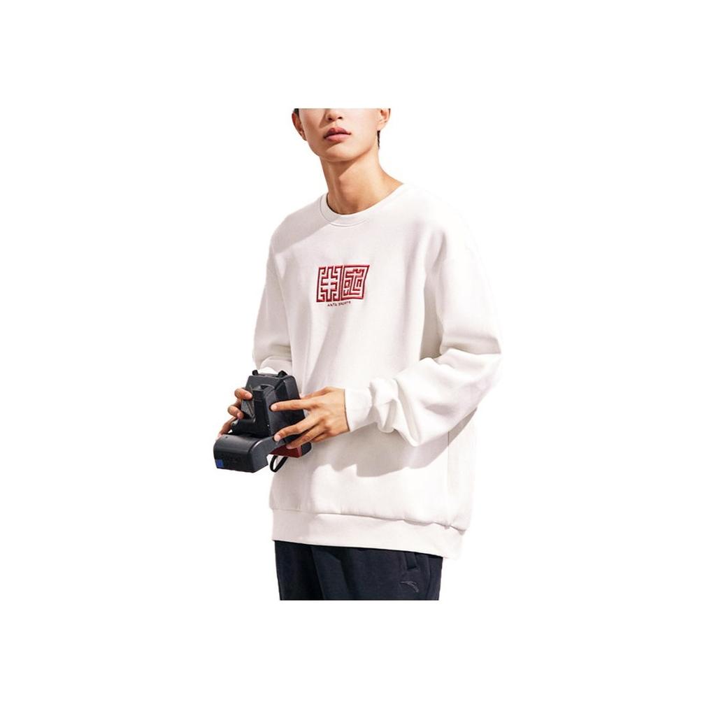 Anta Lifestyle Series Solid Color Pullover Long Sleeve Sweatshirt Unisex Sweatshirt Milky-White 972338710-1