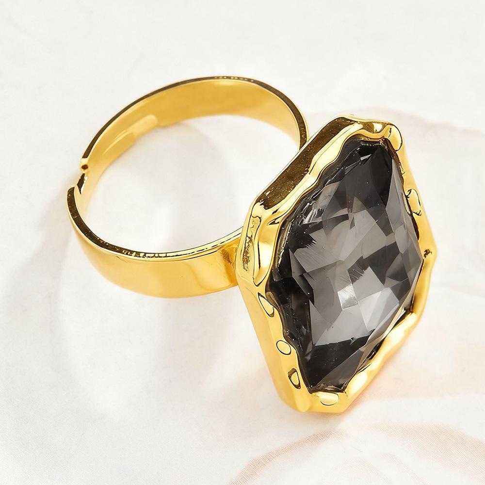 Spanish Geometric Open Ring, Titanium Steel Plated 18K Gold Simple Zinc Alloy Ring For Women