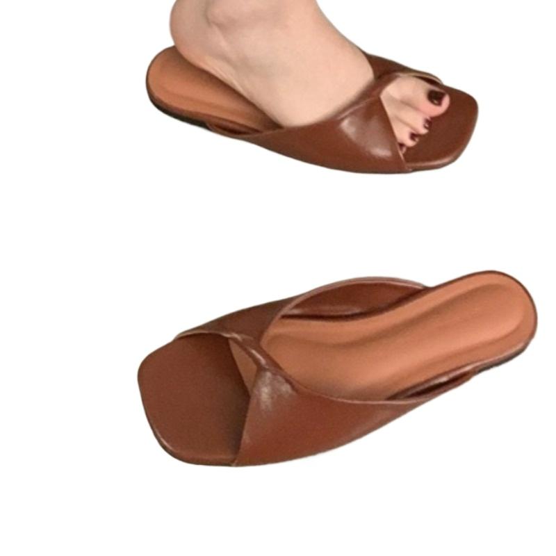 Модные Горячие Продажи 2025 Лето Женская Мода Квадратный Носок Открытый Носок Узкий Ремешок Сандалии Новый Стиль Открытая Пятка Мягкая Подошва Пляжные Шлепанцы
