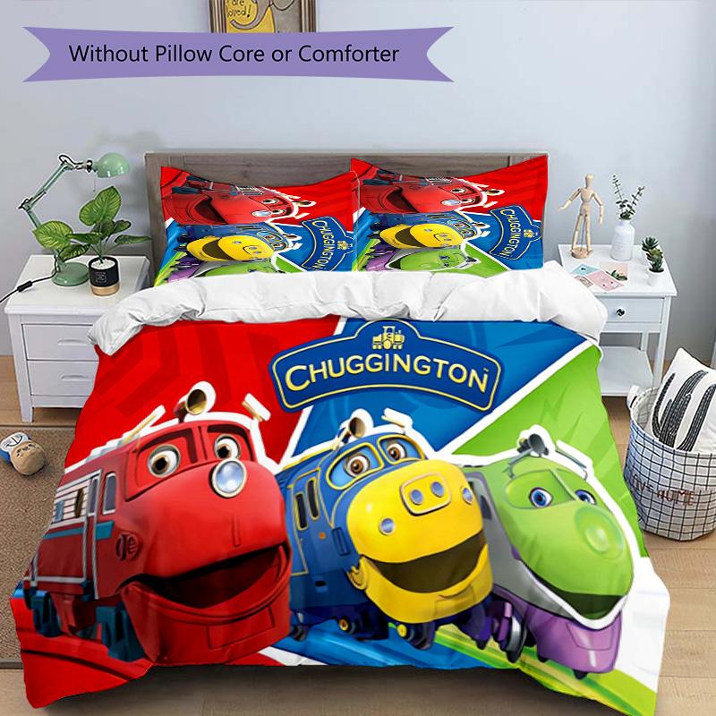 3pcs Chuggington pattern bedding set duvet cover set includes duvet cover &pillowcases, perfect all season bedroom decoration & gift