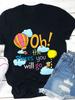 Oh The Places You Will Go! Women's Casual Short Sleeve T-Shirt - Black Dr. Seuss Inspired Graphic Tee with Hot Air Balloon