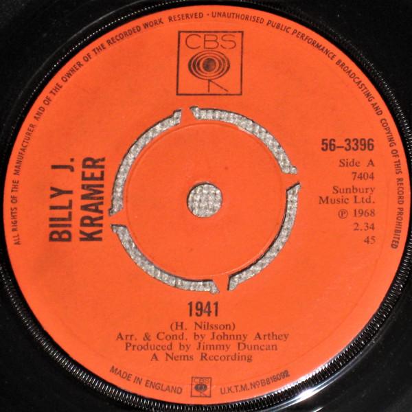 7-дюймовая пластинка BILLY J. KRAMER 1941 563396 CBS 1968 UK Rock Б/у