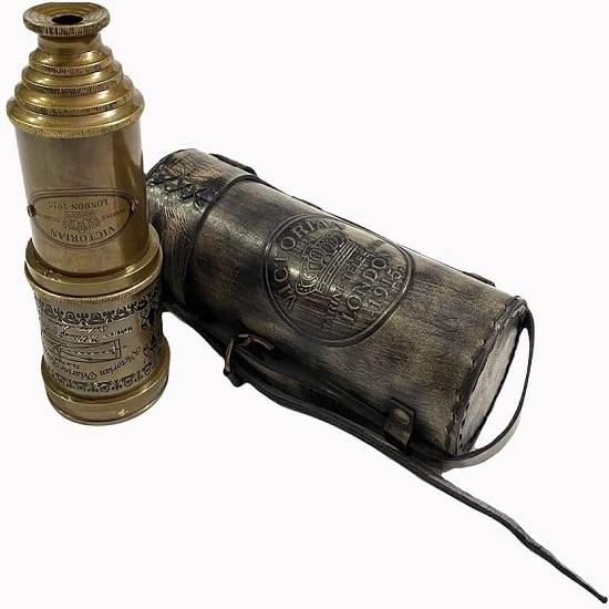 Латунный телескоп Victorian Nautical Marine 18 дюймов с кожаным чехлом и копией подзорной трубы