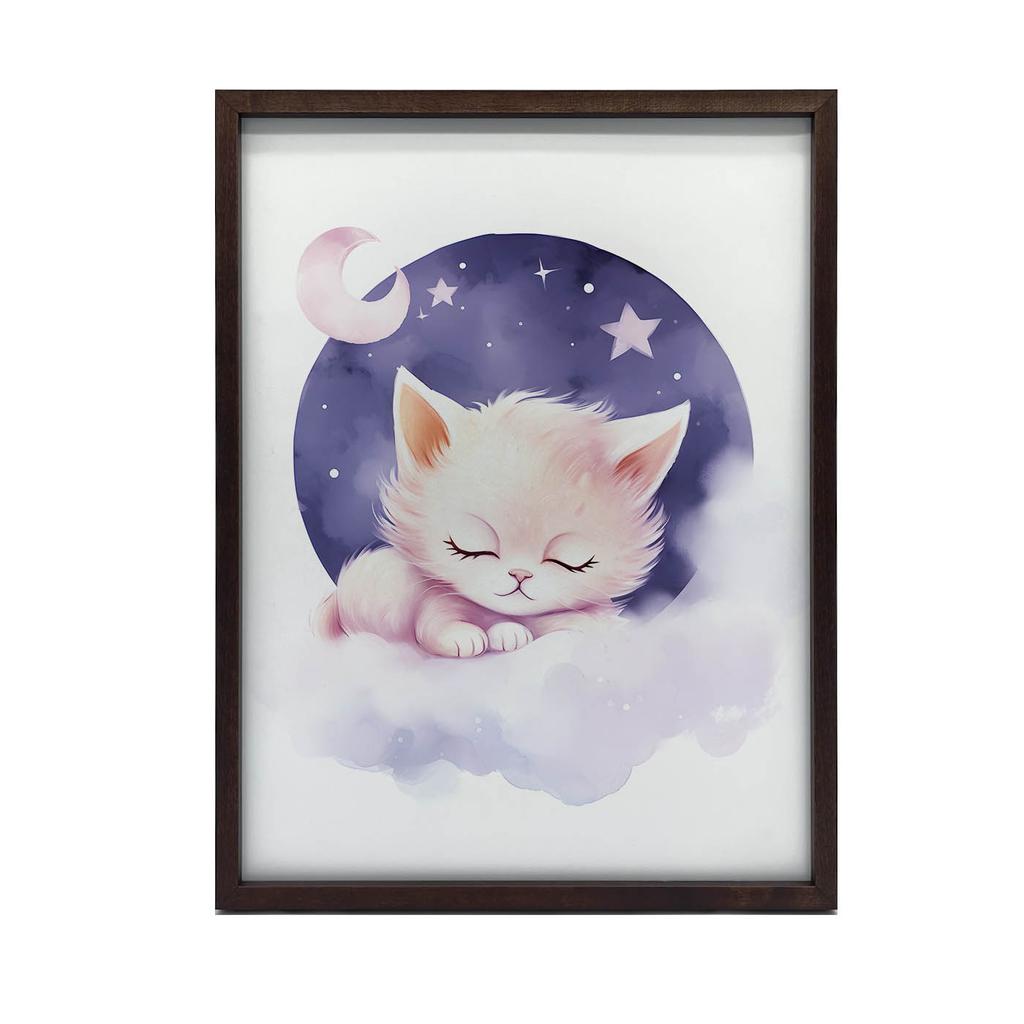 Śpiący Kotek Na Różowej Chmurce Śpiący Kotek Na Różowej Chmurce, 50X70 Cm, Bez Ramy, Płótno Premium Na Blejtramie