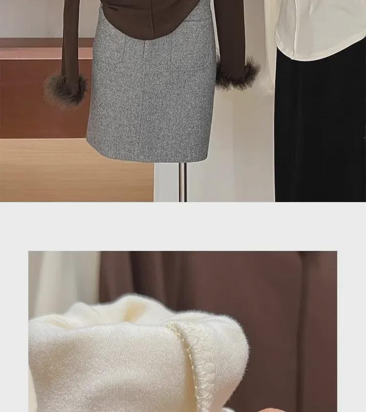 Женская приталенная рубашка с длинным рукавом из меха с начесом на осень/зиму