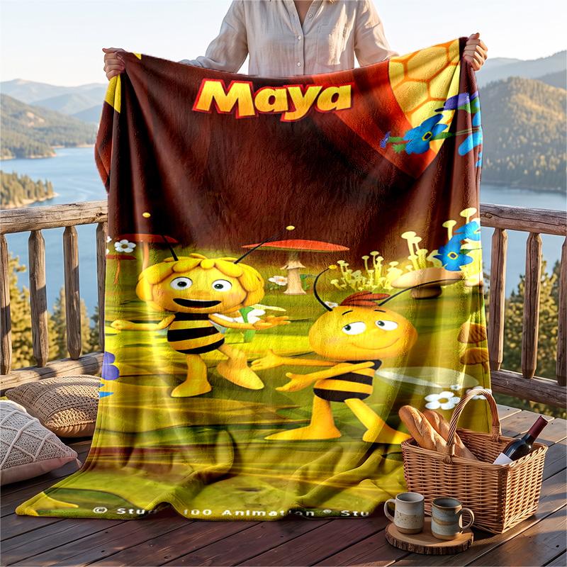 Warm Flannel Blanket Biene Maja Pattern, Lightweight Comfortable Throw Blanket for Bed Sofa Use