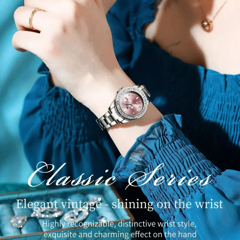 Кварцевые бриллиантовые роскошные часы для женщин, водонепроницаемые, модные, с ремешком из нержавеющей стали, женские наручные часы с подсветкой