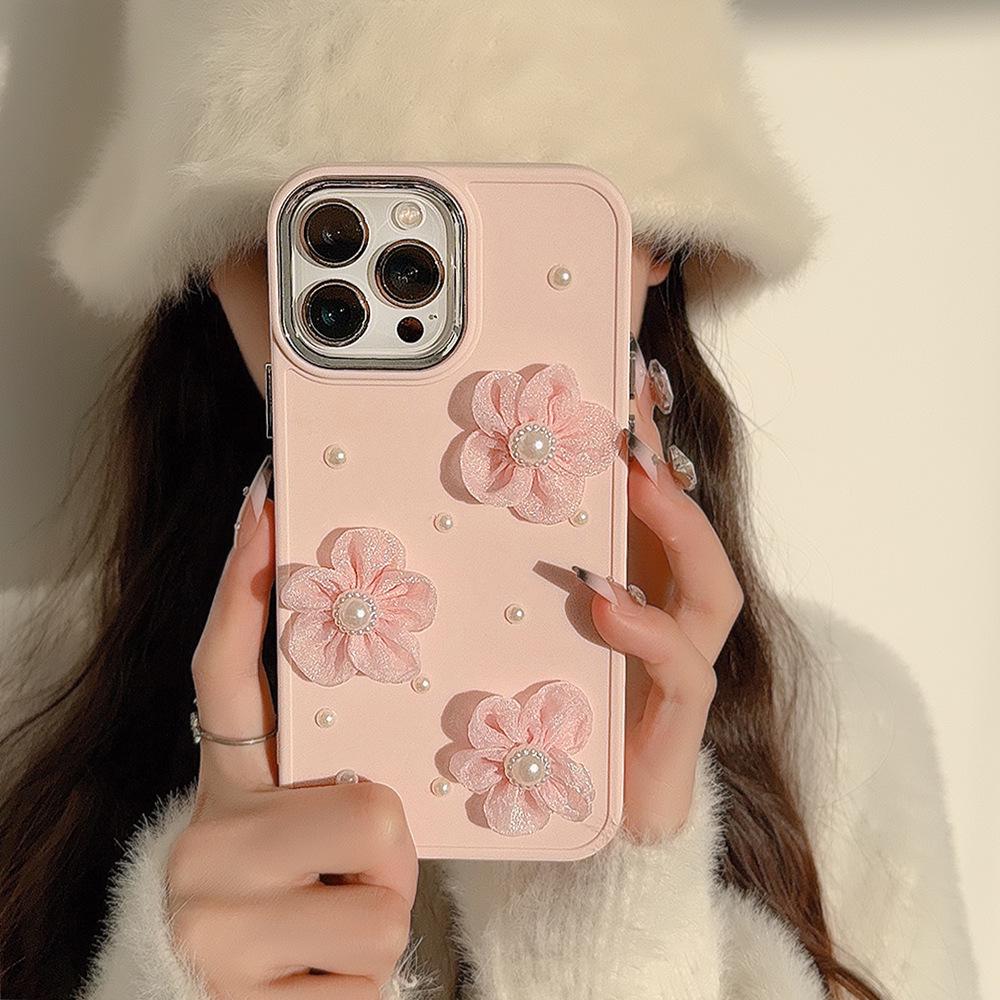 3D Жемчужное Кружевное Цветочное Ударопрочное Чехол для iPhone 17/15pro Max/13/11