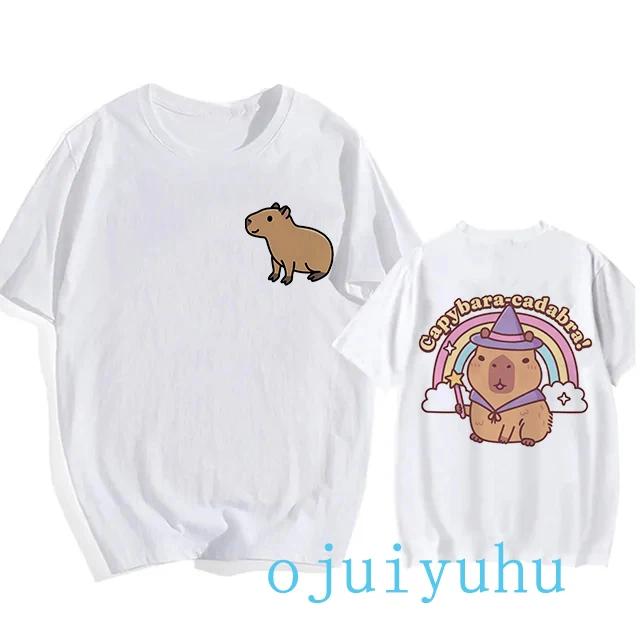 Модная футболка с капибарой для мужчин/женщин, футболка европейского размера, забавные футболки с капибарой в стиле Харадзюку, топы с мультяшным манга Y2k 90-х годов, гранж-футболка, одежда