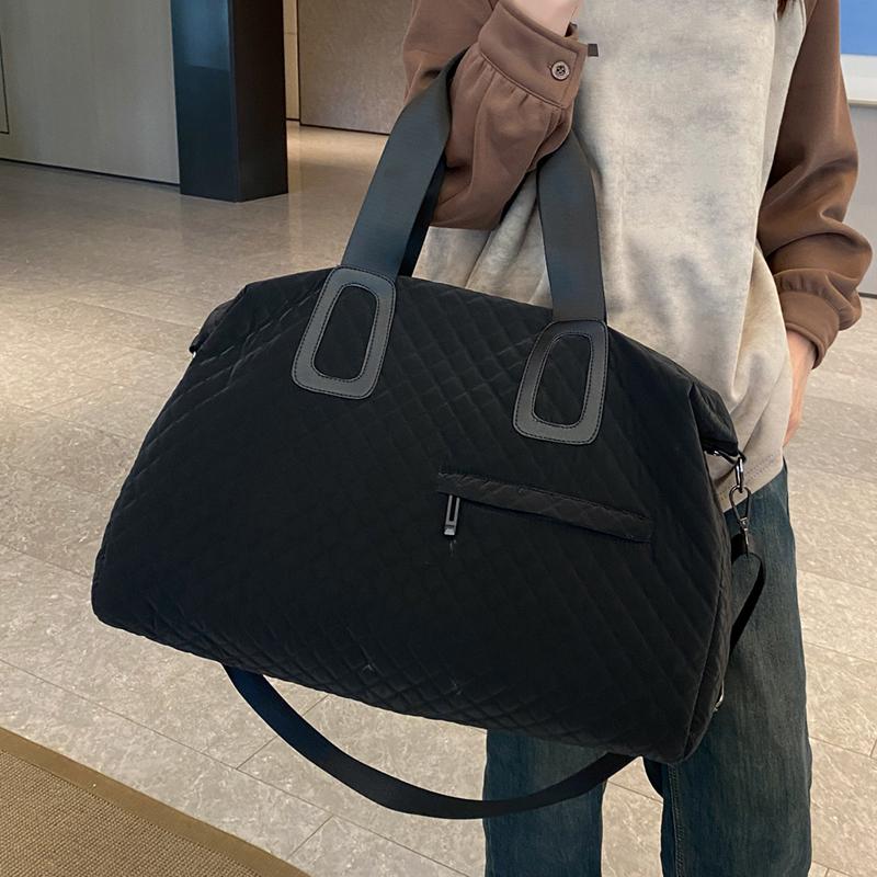 Женская стеганая дорожная сумка-даффл большой вместимости с ромбовидным узором, однотонная сумка для ночевки с несколькими карманами, женская сумка-тоут для отдыха