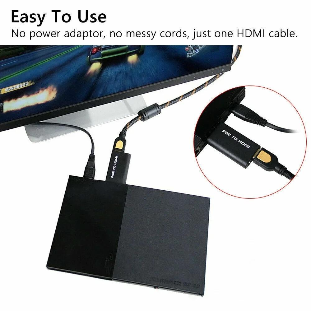Адаптер-конвертер PS2 - HDMI, M209 - поддерживает все режимы отображения PlayStation 2, аудиовыход 3,5 мм, Plug and Play, питание по USB-кабелю