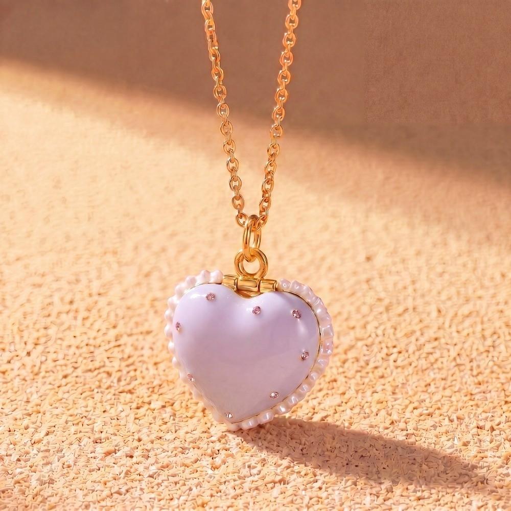 Playful Design Heart-shaped Choker Adjustable Chain Hinged Pendant Necklace Valentine's Day