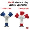 KRE IP44 Waterproof Industrial Plug Three-Way Y-Type Socket 16A 32A 3 4 5 Pin Wiring and Three-Phase Electricity Connector 1013