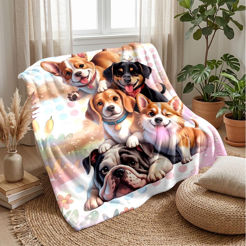Puppies Playing on Beach Theme blanket Lightweight Warm Flannel Blanket Decorative Throw Blanket for Home Decoration