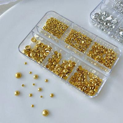 6 Отделений 3D Золотые Серебряные Полукруглые Шарики Шармы Заклепки для Маникюра Металлические Заклепки Украшения для Маникюра
