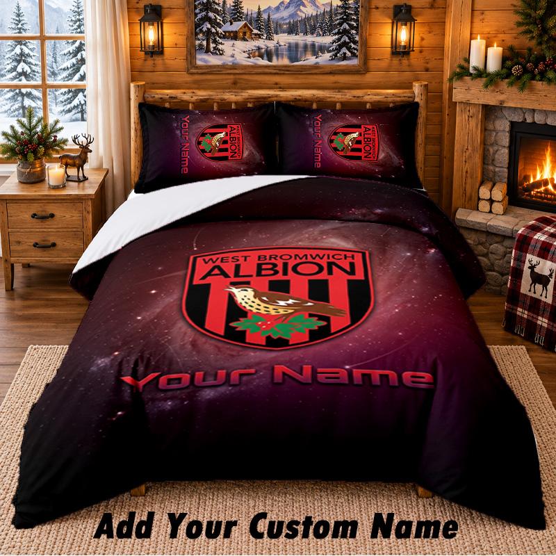 West Bromwich Albion FC Pattern Bedding 3Pcs Set Custom Name, Bed Sheet And Pillowcases For Home Bedroom