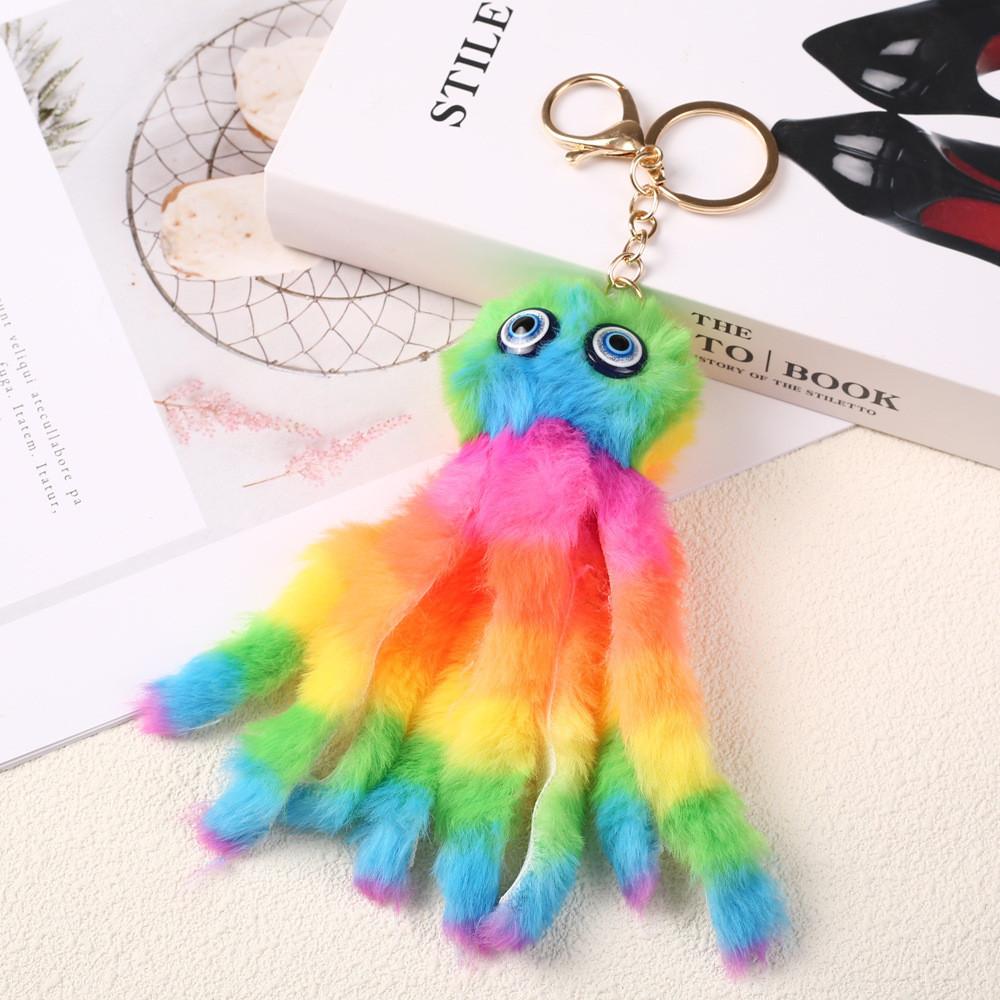 Брелок-подвеска в виде осьминога с искусственными волосами в виде осьминога, цветная игрушка для куклы, автомобиля, сумки