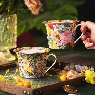Европейская расписная кофейная чашка с крышкой из тонкой керамики для завтрака, кружка для овсяного молока, для послеполуденного чая, для цветочного чая, кофейная кружка 430 мл, подарки
