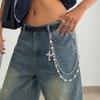 Pants Chain Faux Pearls Metal Flower Decor Wallet Chain Multi-layered Design Hip-hop Style Wallet Chain Wearable Art Accessory
