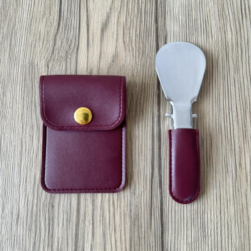 Stainless Steel Folding Shoe Horn PU Leather Small Bag Keychain Lazy Shoe Lifter Portable Shoe Puller Helper Men Women Daily Use