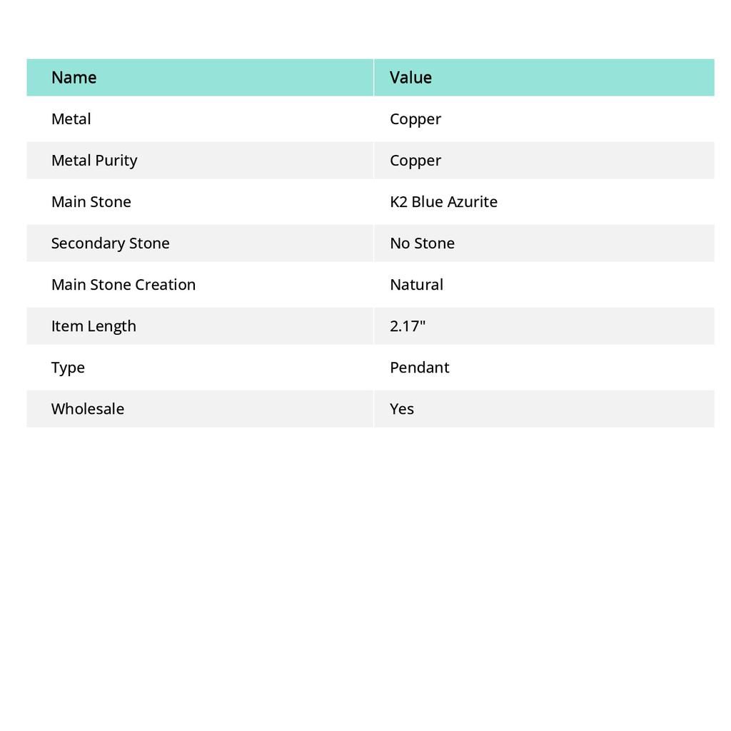 Кулон ручной работы из стерлингового серебра 925 пробы с драгоценным камнем K2 Blue Azurite 2,17 дюйма R9P72