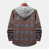 Men Spring Shirt Drawstring Contrast Color Plaid Print Hooded Cardigan Keep Warm Single-breasted Buttons Men Spring Autumn Shirt for Daily Wear