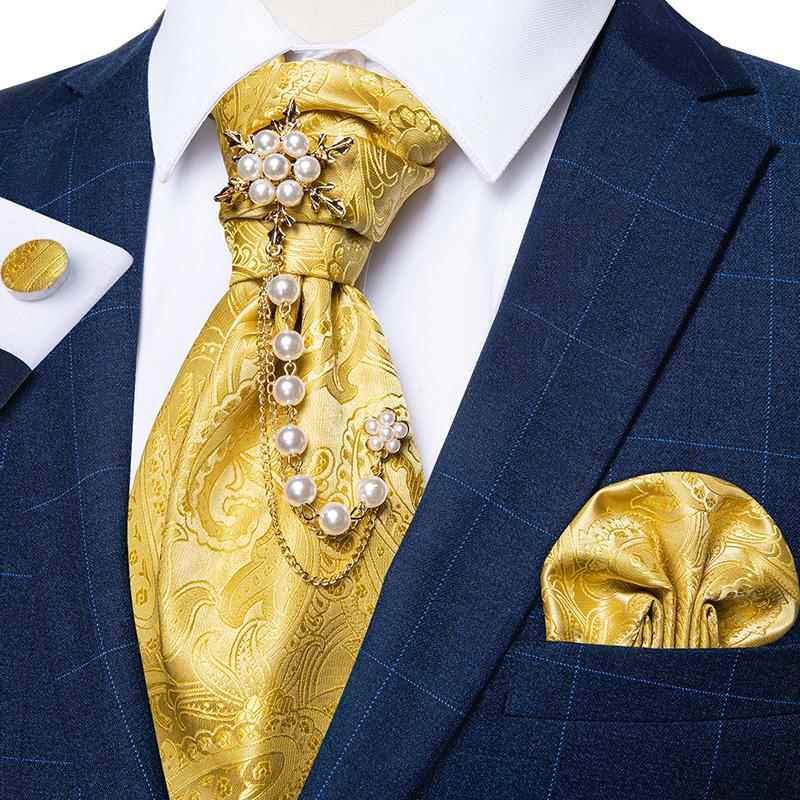 Винтажный свадебный галстук с узором пейсли, формальный галстук Ascot Scrunch, джентльменский шелковый повседневный шарф из полиэстера, галстук с булавкой-брошью