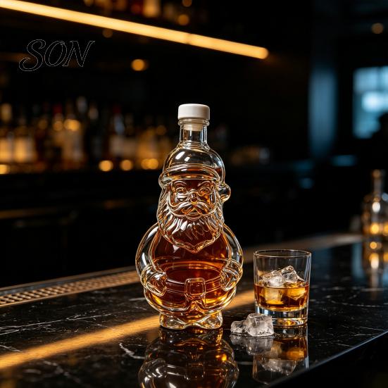 Unique Christmas Gift for Men Santa Claus Whiskey Decanter Liquor Storage, 320ml Glass Wine Drink Container Bottle, Decorative Holiday Home