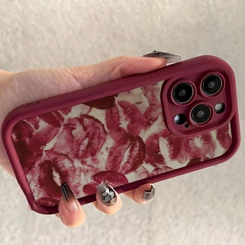 Для iPhone 16 16E Чехлы iPhone 15 Pro Max Ко Дню Святого Валентина Винно-красный Чехол с Отпечатком Губ Для iPhone 17 Air 14 13 12 11 XS XR X 7 8Plus Чехол