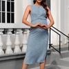Women's Spring Round Neck Vest Front Knot Lace Temperament Tight Wrap Buttock Dress