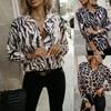 Женская рубашка с принтом «зебра» с длинными рукавами и лацканами