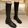 Fashion Winter Woman Knee-High Boots Fashion Comfort Soft Leather Square Low Heel Long Booties 2024 Trend Add Fur Women's Boots