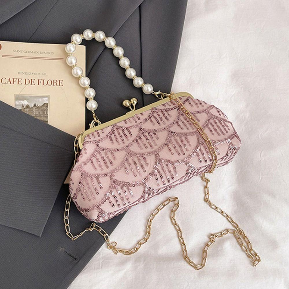 Сладкая сумка-клатч с пайетками и жемчугом для банкета, дамская сумка-ракушка, модная сумка-клатч для ханфу, леди