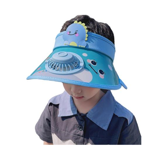 Кепка-козырек от солнца для детей с мультяшным рисунком и вентилятором для зарядки через USB UPF50+, летняя пляжная охлаждающая шляпа с пустым верхом и широкими полями для мальчиков и девочек 3–10 лет