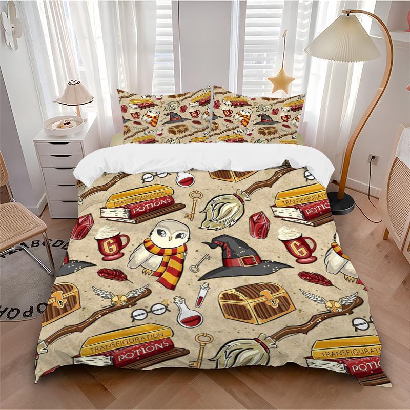 Wizard Magic Pattern Print 3Pcs Bedding Set,Duvet Cover with 2 Bedro,Pillowcase Home Birthday Gift