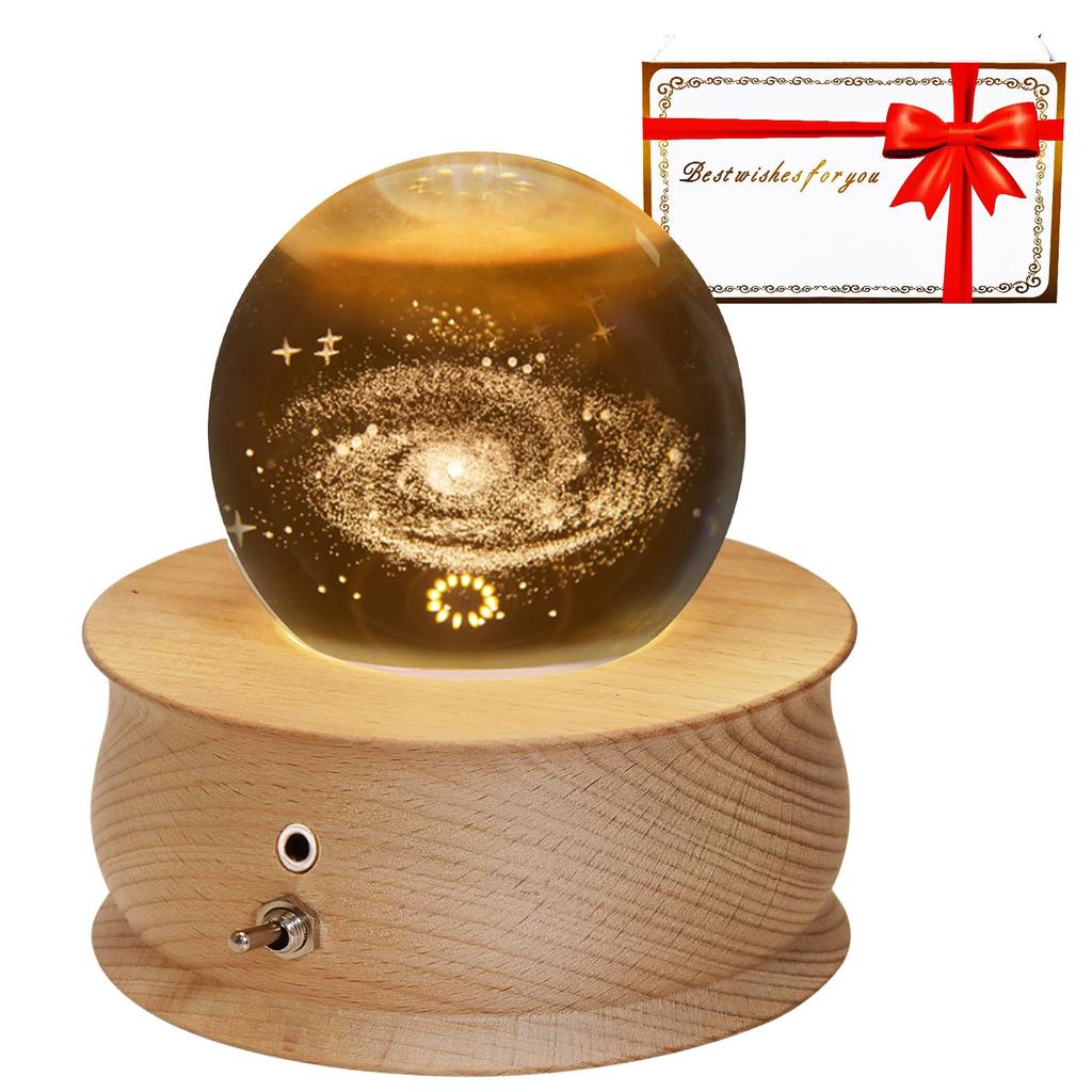 Genuine Music Box Crystal Ball Snow Globe Christmas Present Birthday Present Women Panda Moon Lamp LED Light Indirect Lighting Projection Function 360