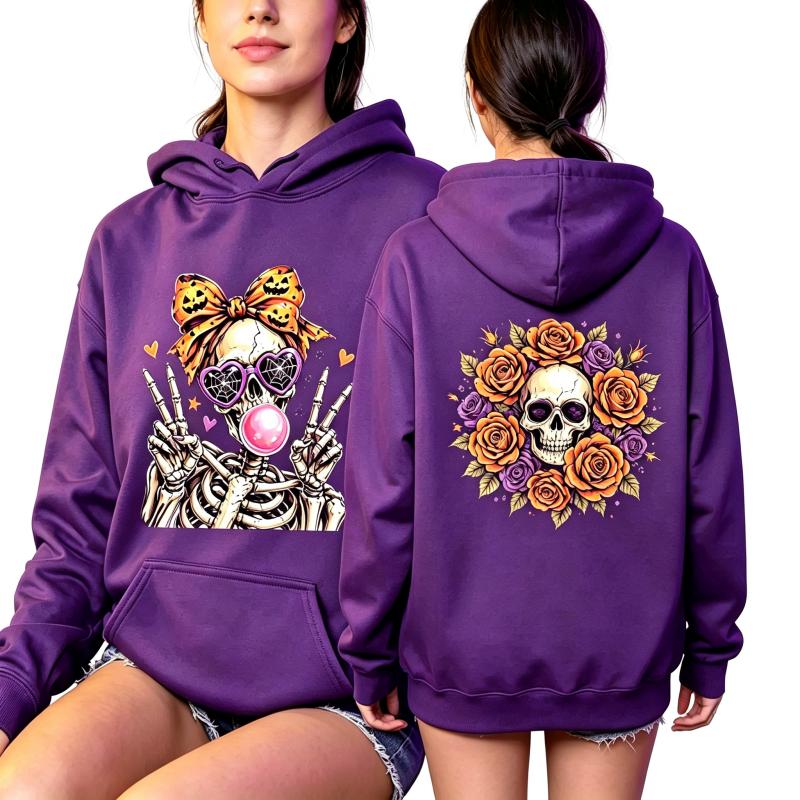 Fashion Vintage Women's Hoodie Gothic Skull Flower Printing Loose Fashion Pullover Autumn Casual Clothes Men Women Tops Sweatshirts