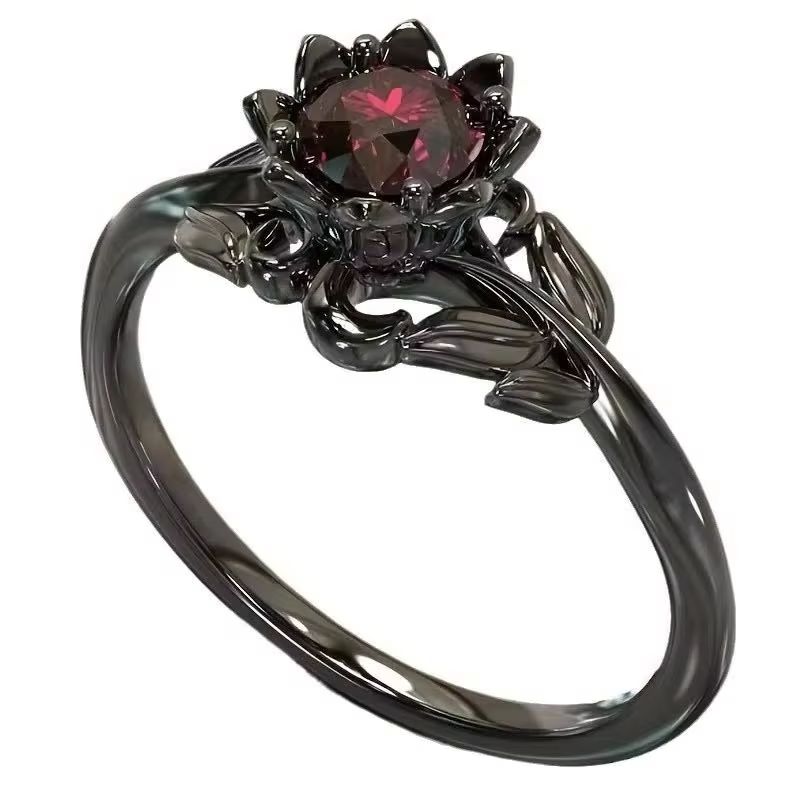New Elegant Black Flower Shape Zircon Ring for Women Wedding Engagement Jewelry Accessory Sizes 5-11