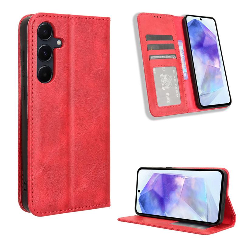 For Samsung Galaxy A55 5G Leather Retro Self-attaching Phone Case Of Galaxy A55 Case Flip Magnetic Wallet Cover