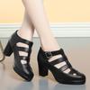 Breathable Cutout Close Head Platform Shoes Summer Soft Leather Block Med Heels Gladiator Sandals for Office Mom