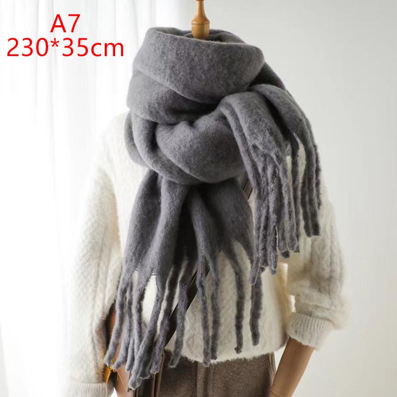 Solid Color Warm Women'S Winter Scarf Thickened Knitting Thick Tassel Shawl Scarf Women Men Scarf Accessories