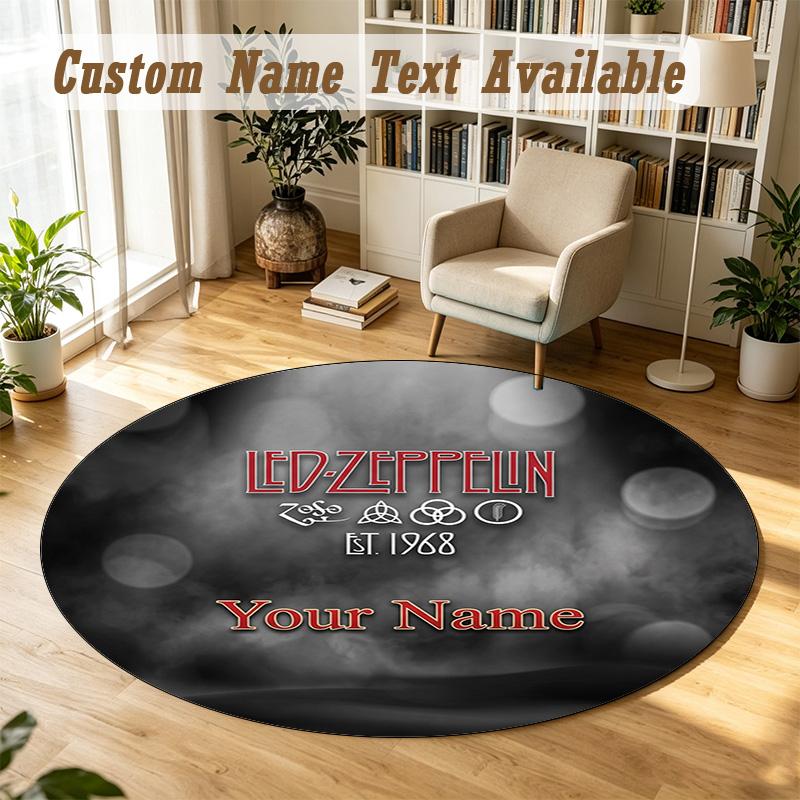 Round Rug Custom NameLed Zeppelin Pattern Non Slip Carpet Home Floor Decor