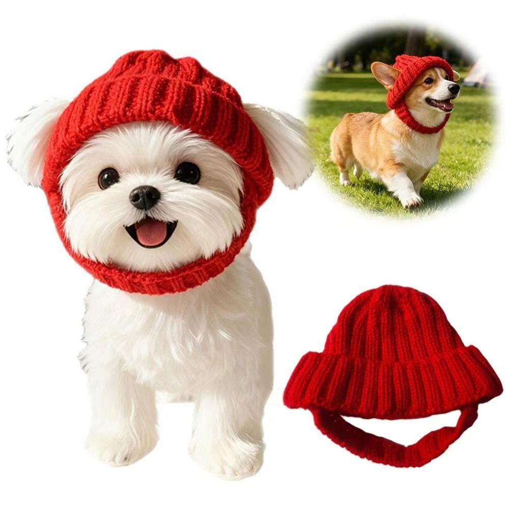 Windproof Pet Knitted Hat Playful Dog Design Winter Dog Cap Warm Dog Beanie Christmas Festival