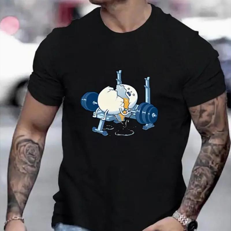New Summer Men's Fashion T-shirt Personality Fitness Crushed Eggs Printed Men's T-shirt Top
