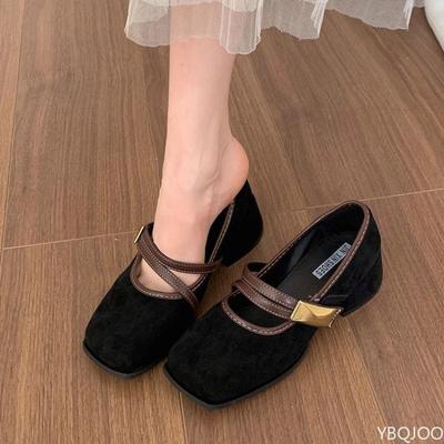 Новые весенние туфли женские модные с квадратным носком в стиле ретро, с мелким вырезом, повседневные на среднем каблуке, элегантные минималистичные удобные туфли для платья