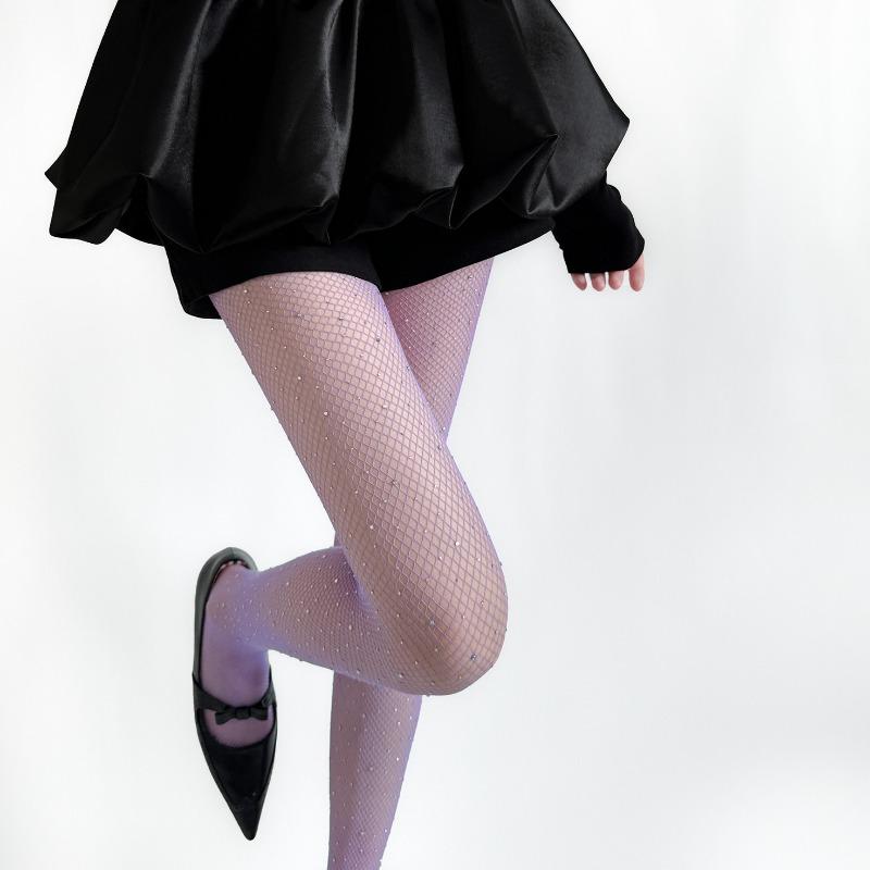 Рыболовные чулки с каплями воды в мечтательном фиолетовом цвете с вырезами в виде бриллиантов и прозрачные сексуальные шелковые чулки с мерцающими бриллиантами для красивого ансамбля ног