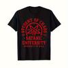 Men's Gothic Satan University Graphic T-shirt Black Cotton Crew Neck With Red Pentagram Mystical Symbols