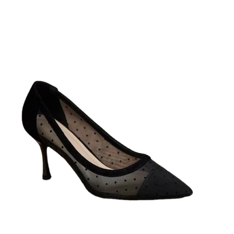 2024 Новые женские туфли, модные кружевные сетчатые дышащие легкие удобные тонкие босоножки на высоком каблуке для женщин Zapatos De Mujer