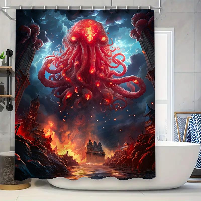 Красный Гигантский Щупальце Ктулху Занавеска для Ванной 3D Фэнтези Научно-фантастический Ужас Дизайн для Украшения Ванной Комнаты Высококачественный Водонепроницаемый Душ
