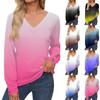 Women's Tops Gradient Printed Long Sleeve Shirt V Neck Casual Loose T-Shirt Autumn Clothing